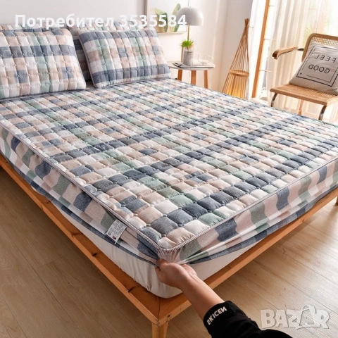 капитониран чаршафа + 2 калъфи +подарък зимен юрган, снимка 2 - Спално бельо - 53455023