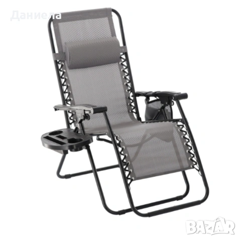 Сгъваем градински шезлонг със стойка, джоб и възглавница - мобилна зона за комфорт, снимка 7 - Градински мебели, декорация  - 53821906
