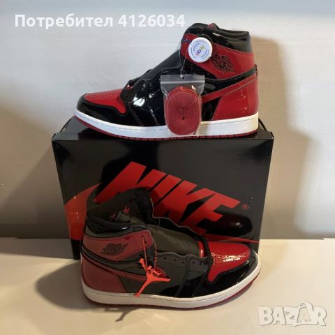 New Nike Air Jordan 1 Retro High Patent Leather Bred Men Size 13, снимка 2 - Маратонки - 46146135