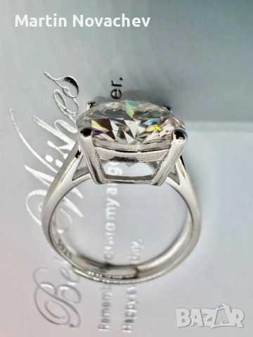 Сребърен пръстен с мойсанит (Диамант) 5 карата, снимка 10 - Пръстени - 54117287