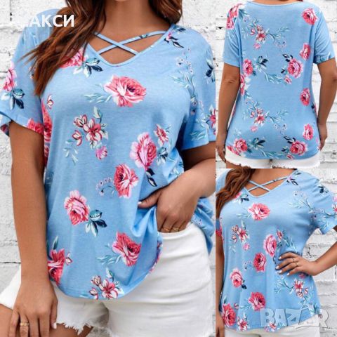 Макси модерна еластична и много мека блузка в нежен свеж десен, снимка 1 - Тениски - 45357565