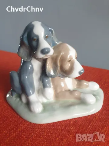 НАО ЛАДРО испанска порцеланова фигура на кученца/NAO Lladro spaniels статуетка 11см, снимка 1 - Колекции - 47065801