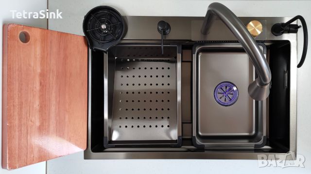 Мултифункционална кухненска мивка със смесител водопад |Tetra Sink|1NS30468TS-SD, снимка 4 - Мивки - 45913154