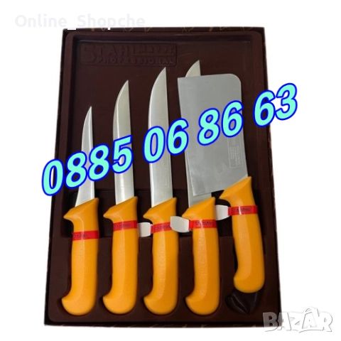 Комплект от професионални месарски ножове и сатър 5 части + брус, снимка 2 - Други - 51844441