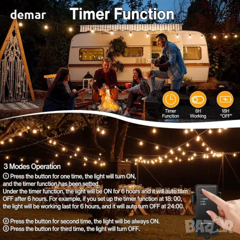 DSLebeen Festoon Lights, акумулаторна 5000mAh батерия, G40 LED стрингови светлини, 12 м, топло бяло, снимка 3 - Лед осветление - 47999974