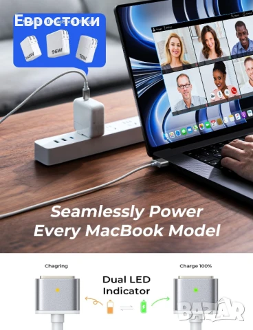 LISEN Кабел за бързо зареждане USB C към Magsafe 3, 2 метра, 140 W, за McAcbook  Air M2 M3 2023/2022, снимка 3 - Кабели и адаптери - 50854335