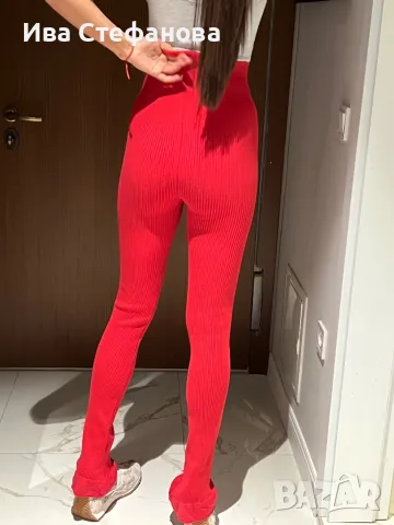 Нов уникален секси висока талия червен спортен елегантен панталон рипс рипсен Alice Evis , снимка 2 - Панталони - 49702051