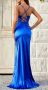 Синя сатенена официална рокля, снимка 5
