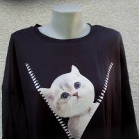 4XL Нова черна блуза с котенце, снимка 2 - Тениски - 45702545