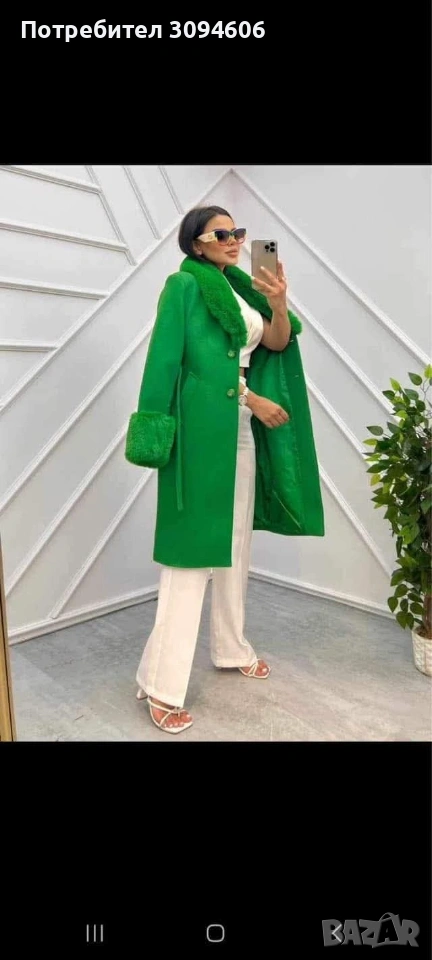 Палто зелено с естествен косъм , снимка 1