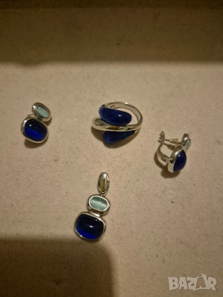 само днес сребърен комплект с котешко око, снимка 1