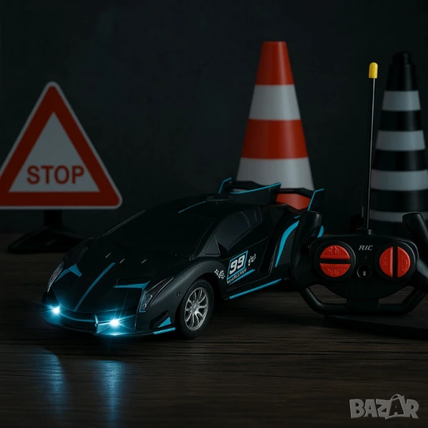Високоскоростна дрифт кола с дистанционно управление – състезателна играчка с LED светлини и устойчи, снимка 1