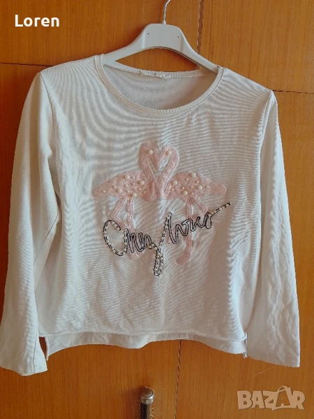 Подарявам!Дамска блузка с фламингота и перлички, снимка 1