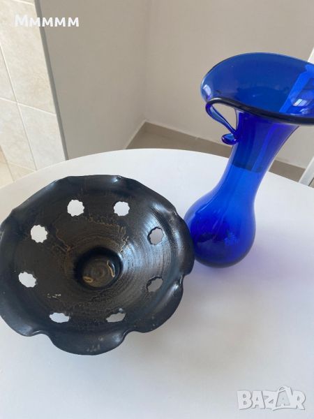 Стъклена ваза и декоративна купа, снимка 1