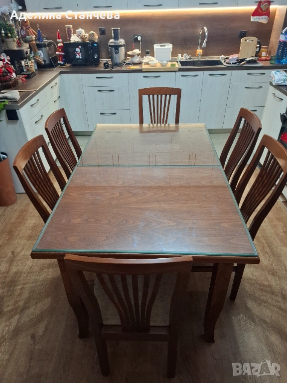 Маса и шест стола масивно дърво, снимка 1