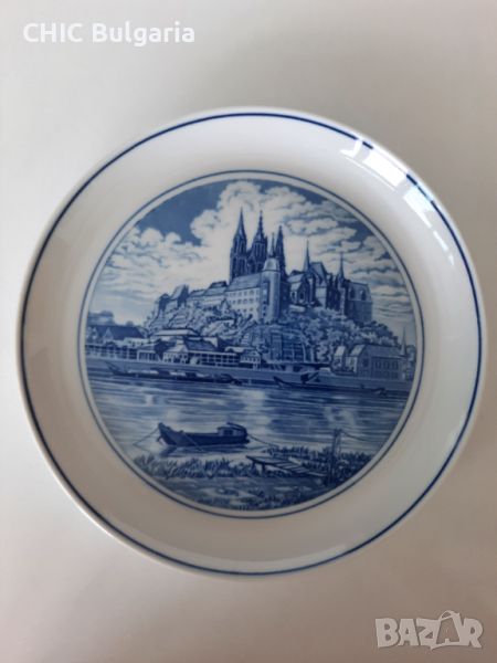 MEISSEN: Стенна чиния с Meissen Albrechtsburg и катедрала от майсенски порцелан, снимка 1