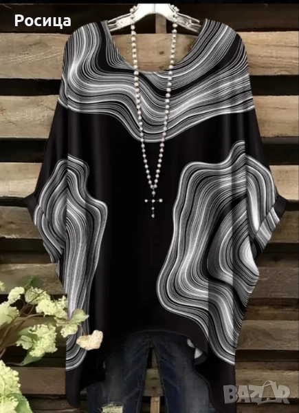 Дамски блузон туника в черно с бяло размер 1ХЛ нова, снимка 1