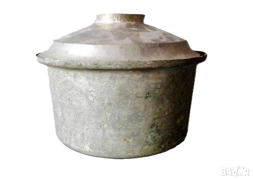 Стара калайдисана медна тенджера с капак, бакър, снимка 1