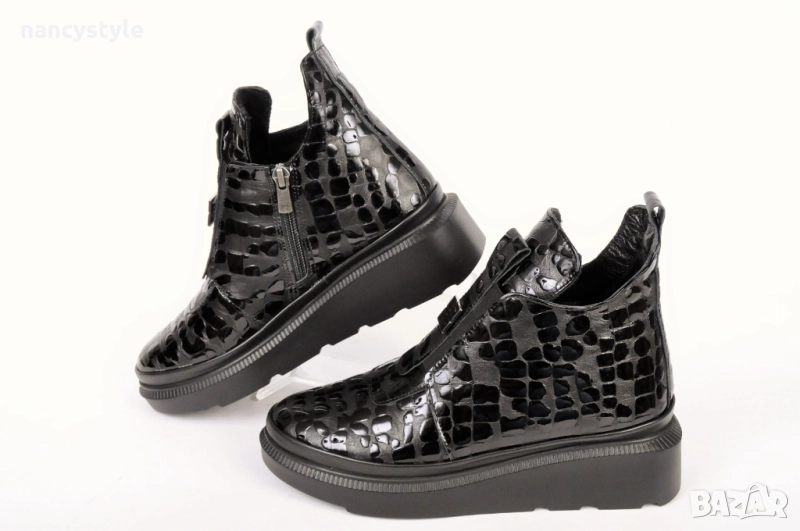 НОВО! Дамски боти от естествена кожа ниска платформа, снимка 1