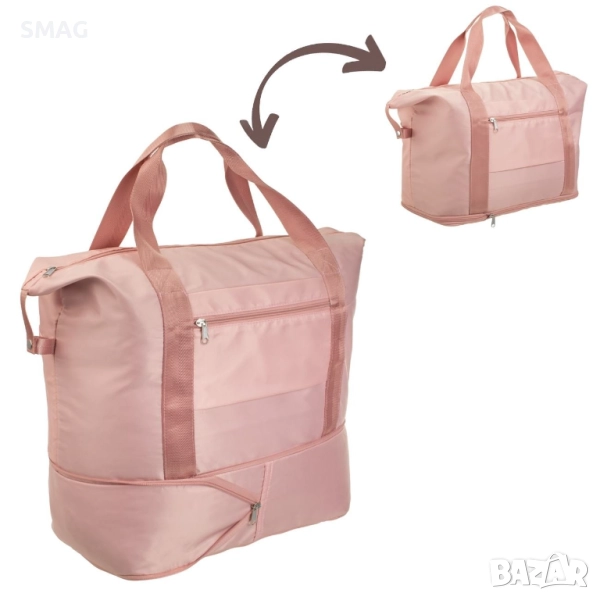 Сгъваема пътна чанта сак, розова с отделения, 42 л._1239402, снимка 1