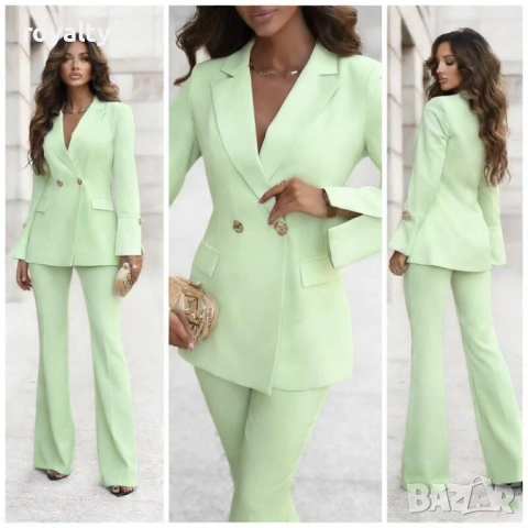 Официален костюм с панталон чарлстон в цвят мента 