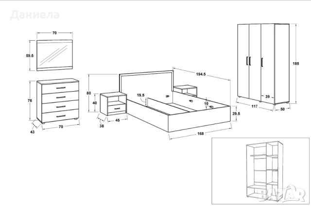 Нов спален комплект + матрак, снимка 2 - Спални и легла - 53720417