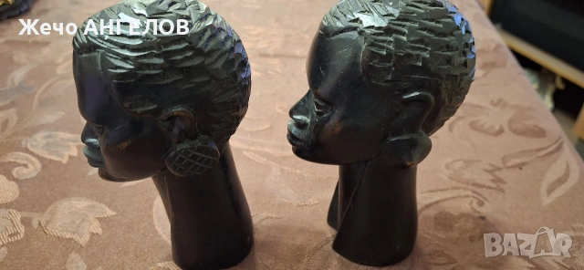 африкански дървени статуетки (глави), изработени от абанос, снимка 2 - Статуетки - 53524847