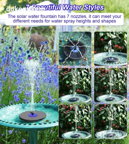 Соларен фонтан 3.5W, LED осветление, батерия 2200 mAh, 7 дюзи, снимка 5 - Градински мебели, декорация  - 52558939