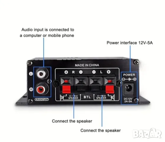 Усилвател 12v АК-270- 400 ВАТА - 2-КАНАЛА-2Х200w, снимка 4 - Части - 48522614