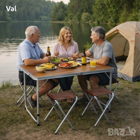 Комплект сгъваема къмпинг маса с 4 стола, Регулируема височина, Дизайн "куфар", снимка 4 - Маси - 53796530