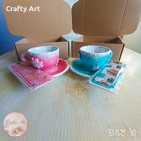 Соева свещ в порцеланова чашка за Коледа, снимка 4 - Декорация за дома - 52402991