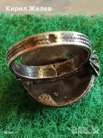 Възрожденски сребърен тюркоазен филигранен пръстен сачан ръчна изработка 51776, снимка 9 - Пръстени - 54014014