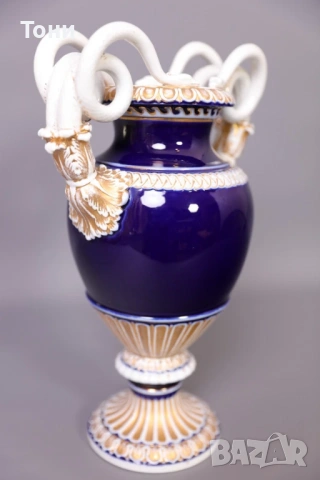 Meissen Майсен кобалтово синя ваза 39см 1во качество 1930г., снимка 4 - Вази - 53750924