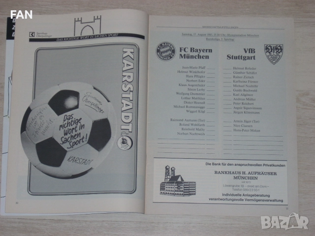  Оригинално футболно списание на Байерн Мюнхен срещу Щутгарт от 1985 г., снимка 5 - Списания и комикси - 51465181