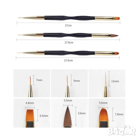 РАЗПРОДАЖБА! - Комплект 3 бр. двустранни четки за маникюр, снимка 3 - Продукти за маникюр - 51093380