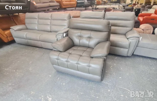 Сив кожен фотьойл La-z-boy, снимка 4 - Дивани и мека мебел - 50887474