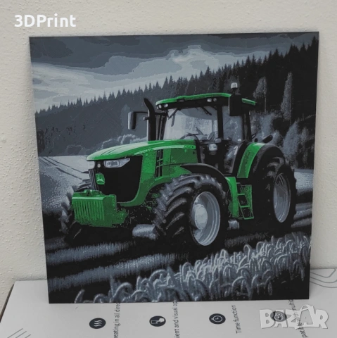  John Deere трактор - 3D релефна оцветена с акрил, снимка 2 - Селскостопанска техника - 53752555