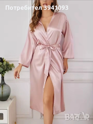 Дамски халат сатен розов Подарък за св. Валентин за жена, снимка 2 - Други - 53443600