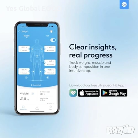 Silvergear кантар с ръчни сензори и App, снимка 8 - Други - 53619900