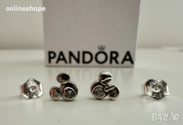 ALE S925 Сребърни обеци Pandora Disney Mickey и Minnie Mouse с камъче 