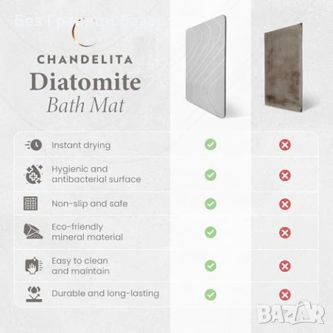 Нова Каменна постелка за баня диатомит 60x39 см силно абсорбиращ мат , снимка 4 - Други стоки за дома - 53811247