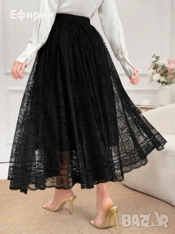 Черна дантелена пола, Елегантна пола, Дантелена пола, Черна пола, снимка 2 - Поли - 52218802