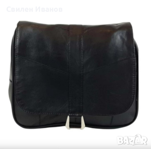 Черна стилна дамска чанта от естествена к. с капак - Elis, снимка 4 - Чанти - 44994340