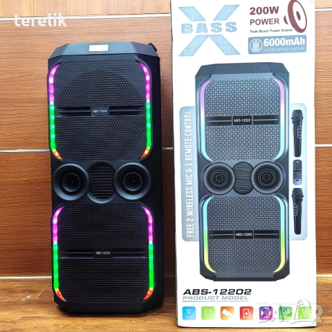 🔊 ABS-12202 – 12”×2 Xbass 200W 6000mah-50лв Професионална караоке тонколона, Bluetooth, 2 микрофонa, снимка 15 - Караоке - 51831232