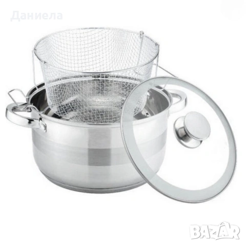Тенджера с кошница за пържене и стъклен капак Cheffinger Ø24 см – инокс, 6,5 л, за всички котлони, снимка 6 - Съдове за готвене - 53180940