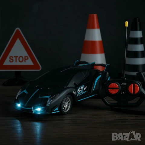 Високоскоростна дрифт кола с дистанционно управление – състезателна играчка с LED светлини и устойчи