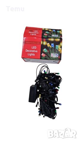 Цветни коледни лампички с черен кабел / 100led светлини - 5 метра
