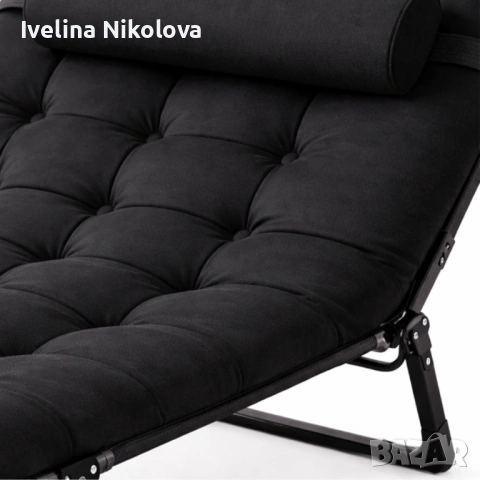 Сгъваемо къмпинг легло и градински шезлонг 2в1, с мек матрак и възглавница, Регулируем, Черен, 180x5, снимка 3 - Столове - 53934261