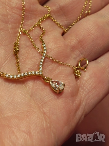 Страхотно златно колие с мойсанити , снимка 2 - Колиета, медальони, синджири - 52469541