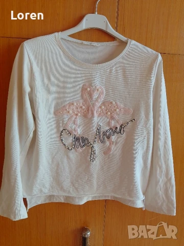 Подарявам!Дамска блузка с фламингота и перлички